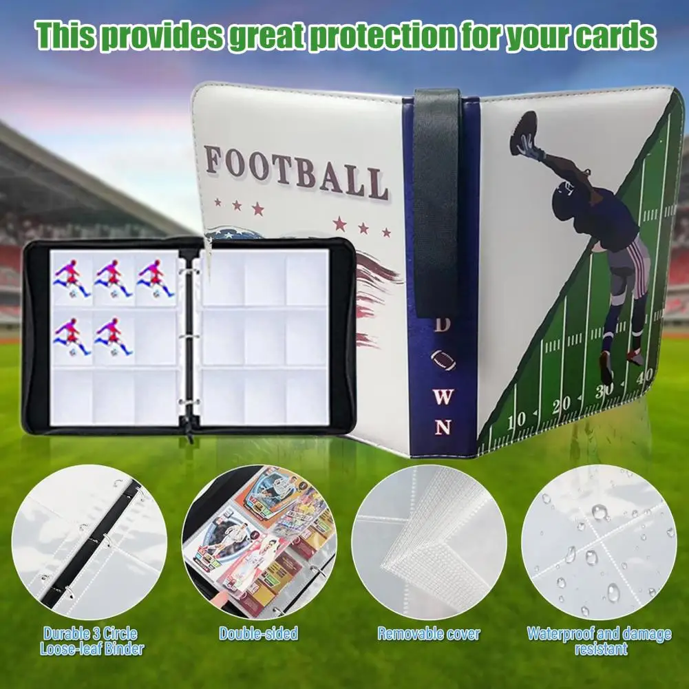 Card Carrying Case Football Trading Cards Album with 400 Pockets Zipper Closure for Waterproof Game Card Storage 50 Pages Binder