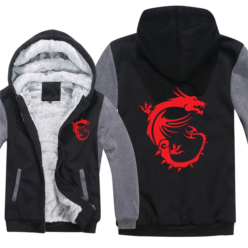 Winter Msi Gaming Dragon Hoodies Men Cool Fashion Fleece Thicken Msi Sweatshirts Pullover