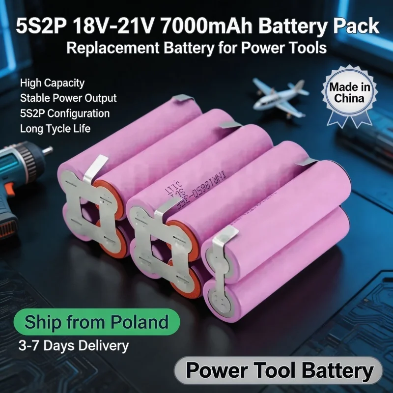 Pacco batteria al litio 35E 5S2P 7000mAh 18V-21V, ricambio per utensili elettrici a batteria, batteria ricaricabile 18650 per trapano, chiave inglese, smerigliatrice, sega, spedizione dalla Polonia