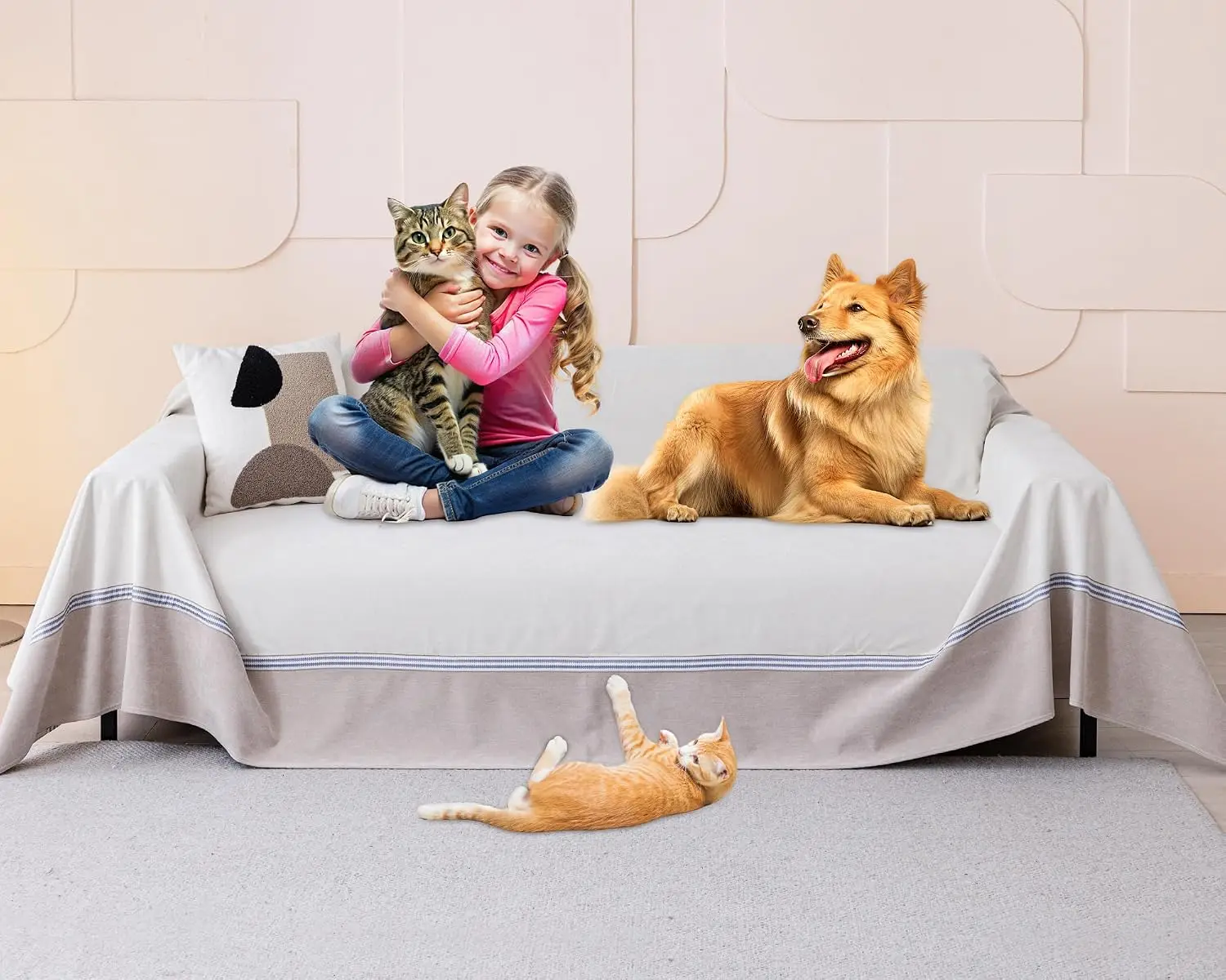 Cat Scratch Furniture Protector - Anti-Slip, Waterproof Sofa Cover to Keep Cats Off, Pet-Friendly Couch Protectors for 3 Cushion
