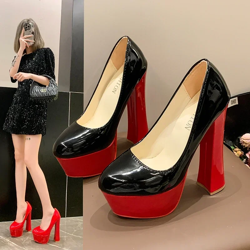 

Women's High Heels Shoes Sexy Red Sole 35-43 Big Size Thick 16cm High Heels Waterproof Platform Walking Club Single Shoes