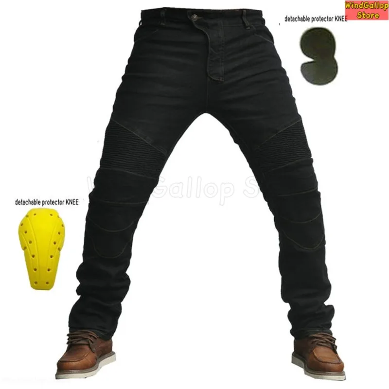 Motorcycle riding pants denim racing pants straight slim elastic belt protective gear men women off-road knight anti-drop pants