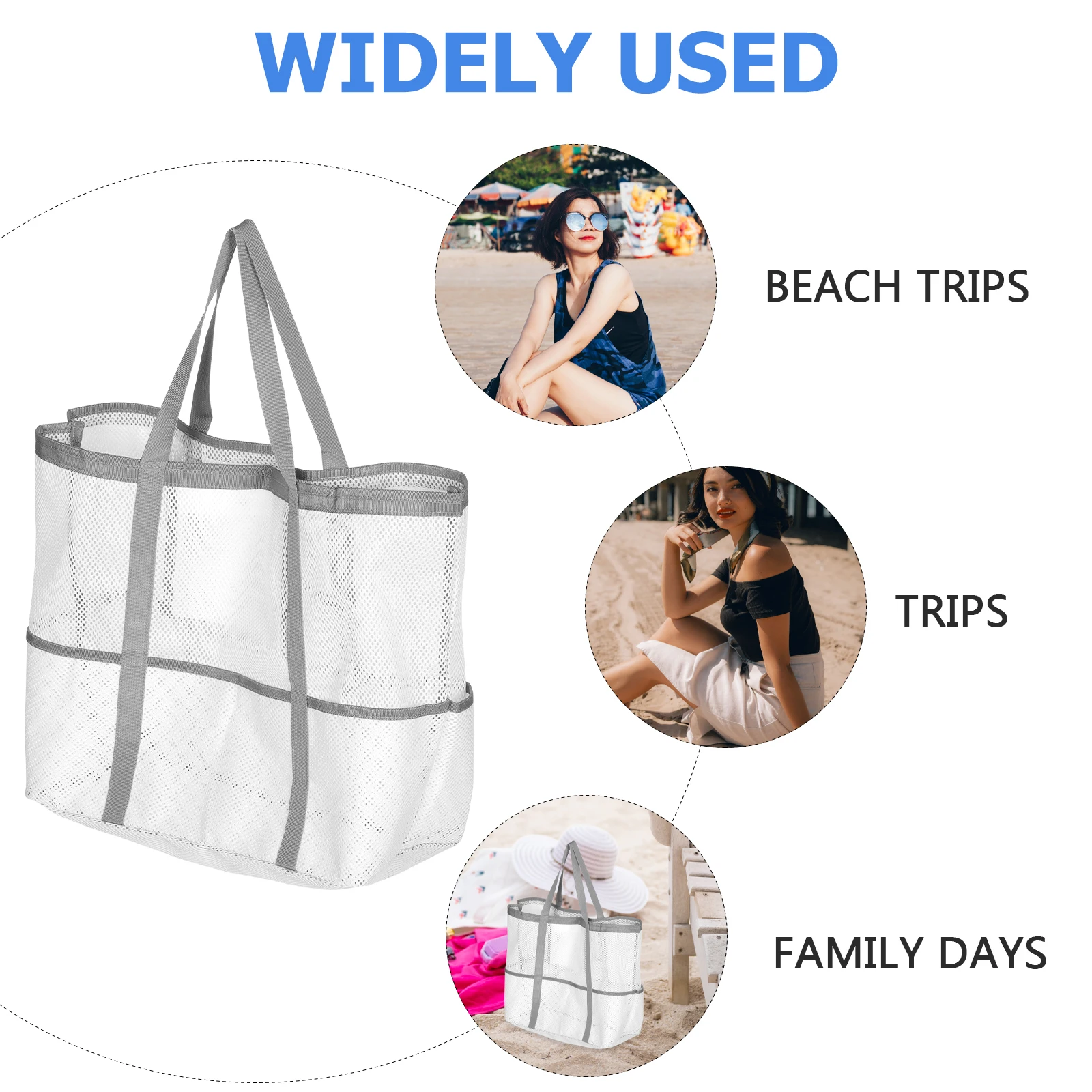 Foldable Large Beach Bag for Women Mesh Swim Tote Lightweight with Storage Pocket for Pool Outdoor Family Trips