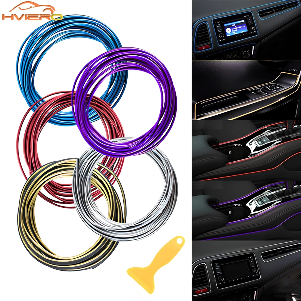 5M Adhesive Strips Car Interior Decoration Molding Door Lights Line Air Vent Panel Direction-Flexible Auto Seat Back Multicolor