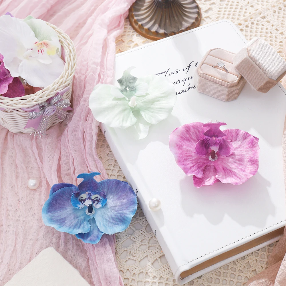 فراشة الأوركيد الزهور الاصطناعية 1/10 قطعة لتزيين غرفة المنزل الزفاف اكسسوارات الزفاف أغطية الرأس مقاطع الشعر هدايا ذاتية الصنع