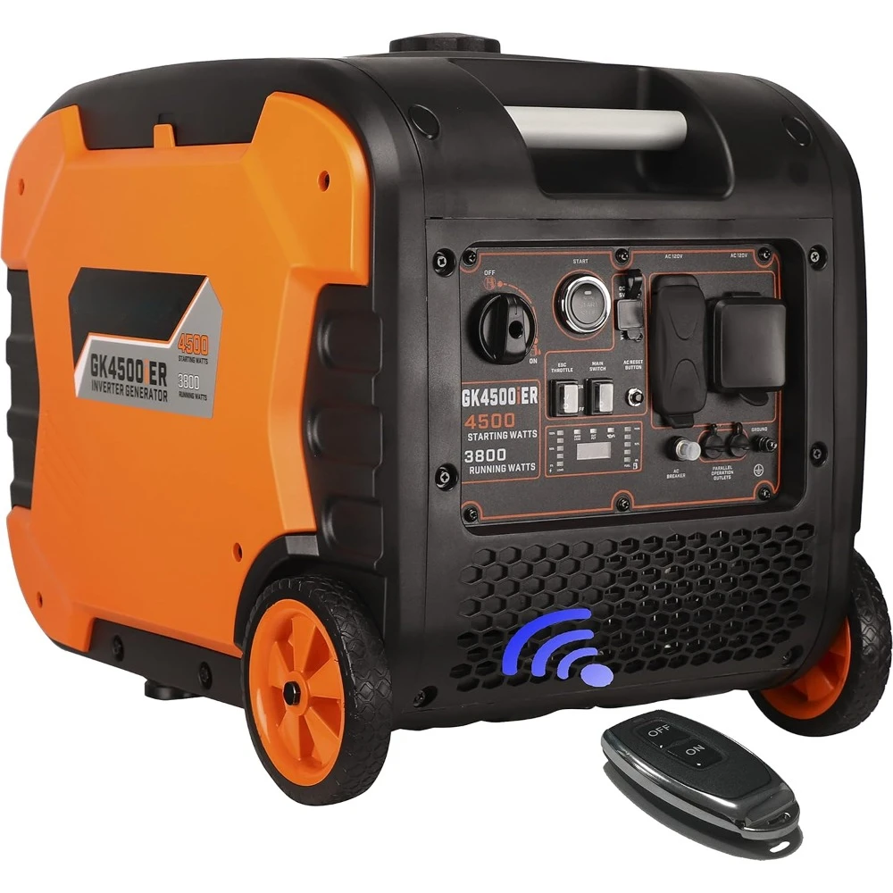 Gerador inversor portátil de 4500 watts, partida elétrica + controle remoto ultra silencioso para trailer pronto, uso doméstico, gerador