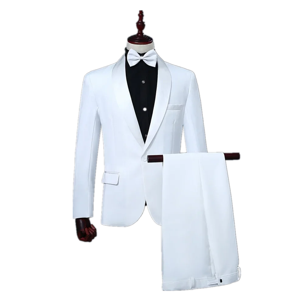 

Classic Two-piece Men Suits White Blazer and Pants Basic Slim Fit Suit Jacket Wedding Prom Event Costume