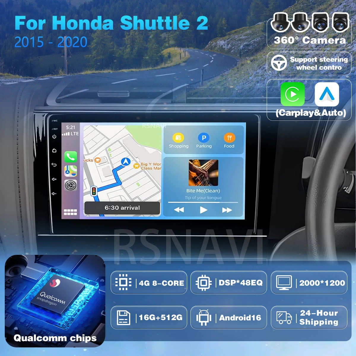Android 16 Carplay Auto Qualcomm 2K Screen Car Radio Player For Honda Shuttle 2 2015-2020 GPS Wifi 4G navigation Stereo BT Video