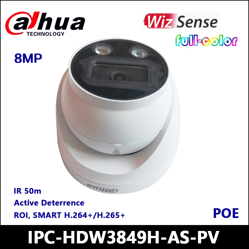 IPC-HDW3849H-AS-PV Dahua IP 8MP Full-color Active Deterrence Fixed-focal Eyeball WizSense Network Camera SMD Plus POE