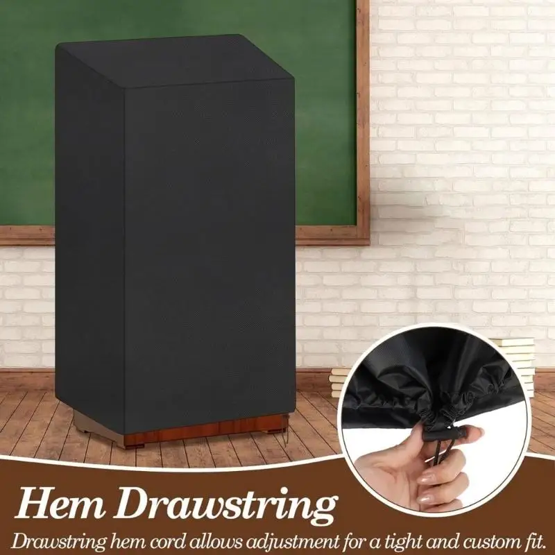 Speaking Stand Dust Cover Black Fabric Lectern Cover with Base Cord for Indoor Church Classroom, Office Furniture Care, and D2RD