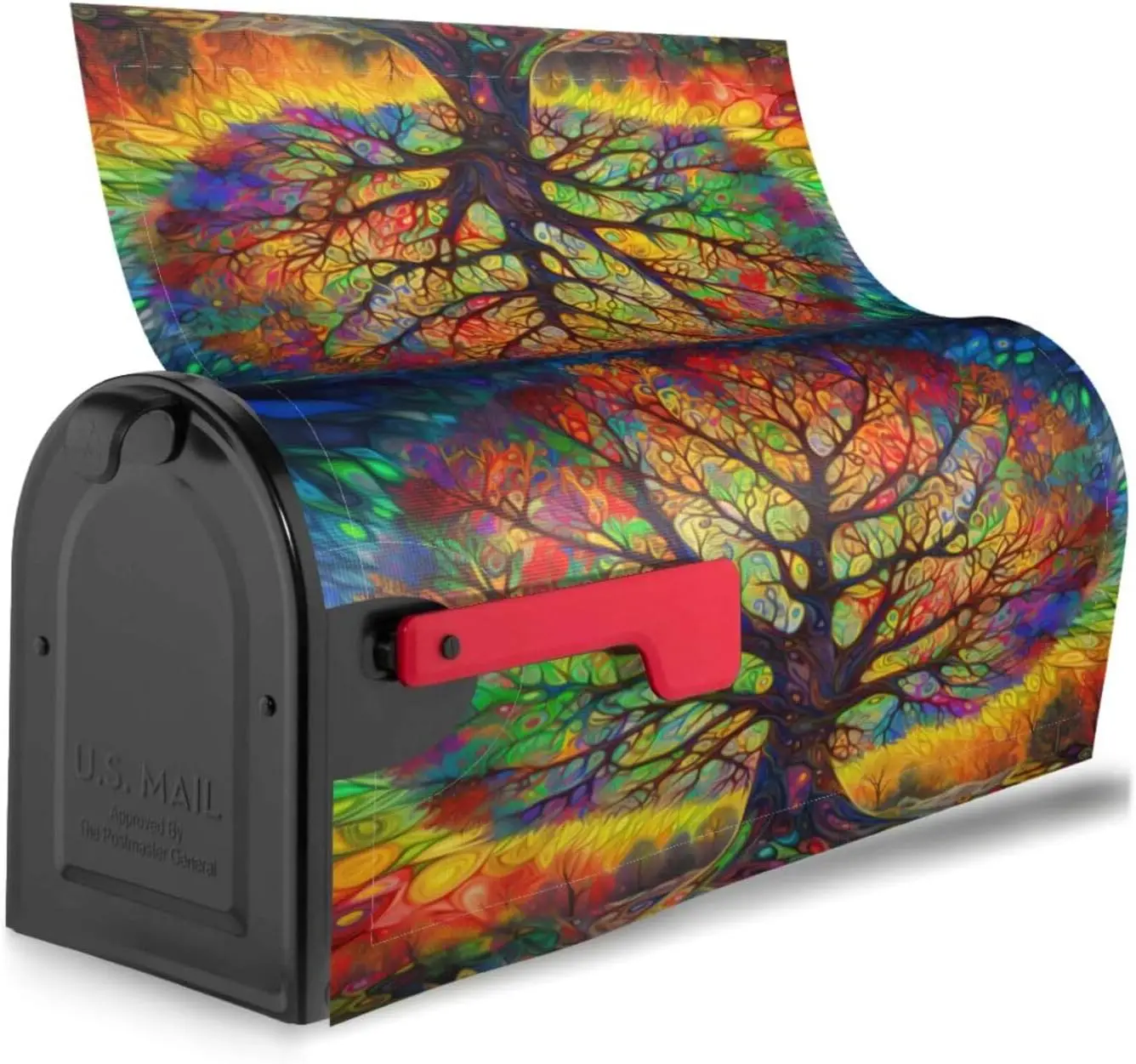 Hippy Pattern Mailbox Cover Hippie Colorful Tree Letter Box Cover Magnetic Mail Wraps Post Garden Decor 21x18 Inch