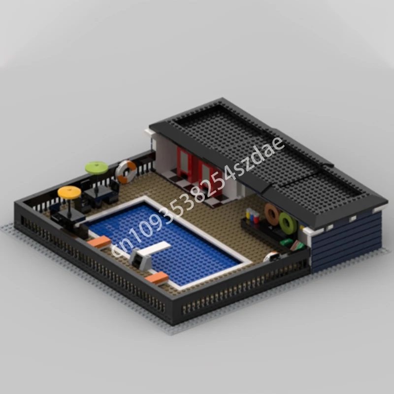 

878 шт. MOC домик для бассейна, модульные здания, строительные блоки, детские рождественские игрушки, подарок, детский конструктор, пластик, образовательные