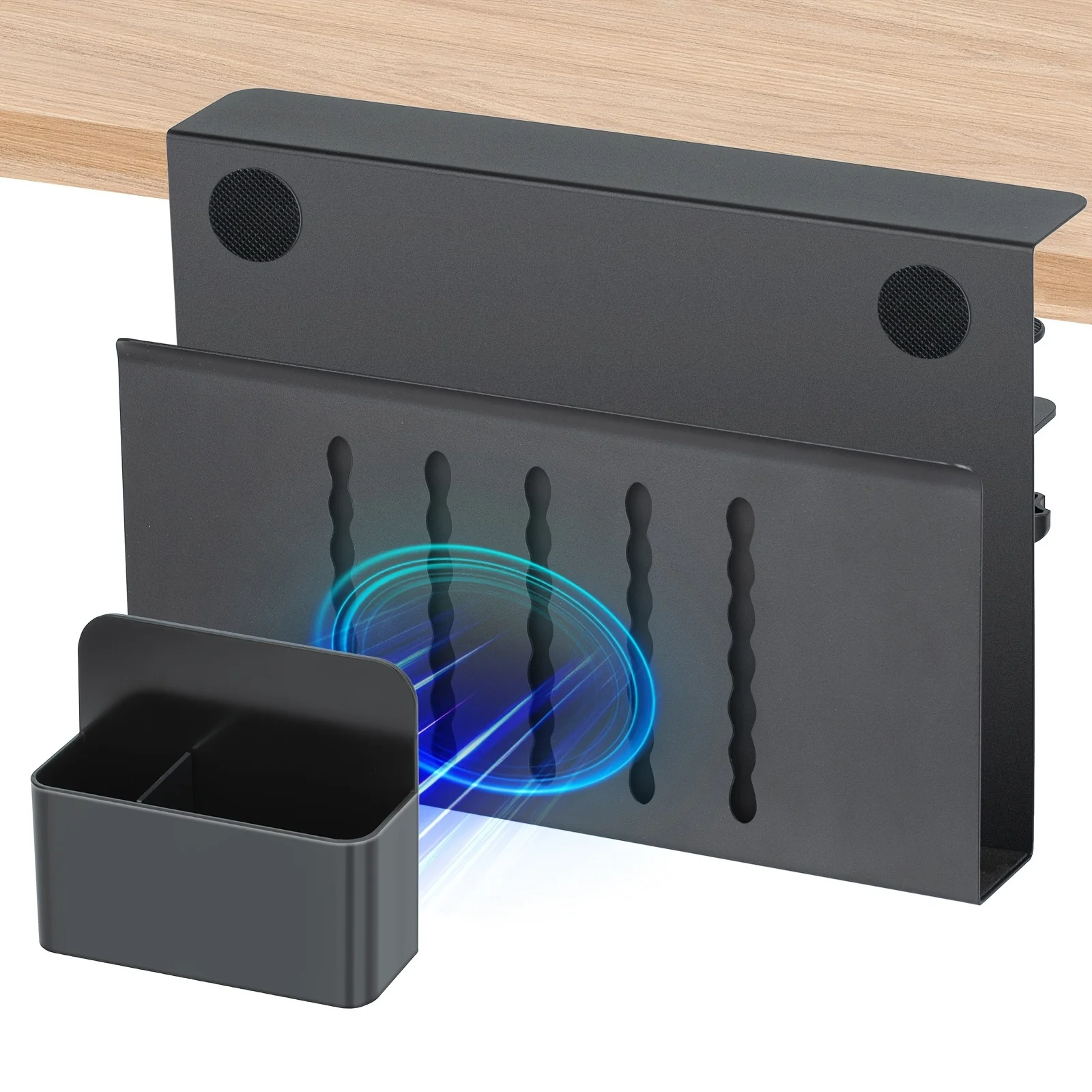 

Steel Desk Side Organizer - Sturdy with No-Drill Laptop & Pen Holder - Space-Saving Mount for , Office, and School