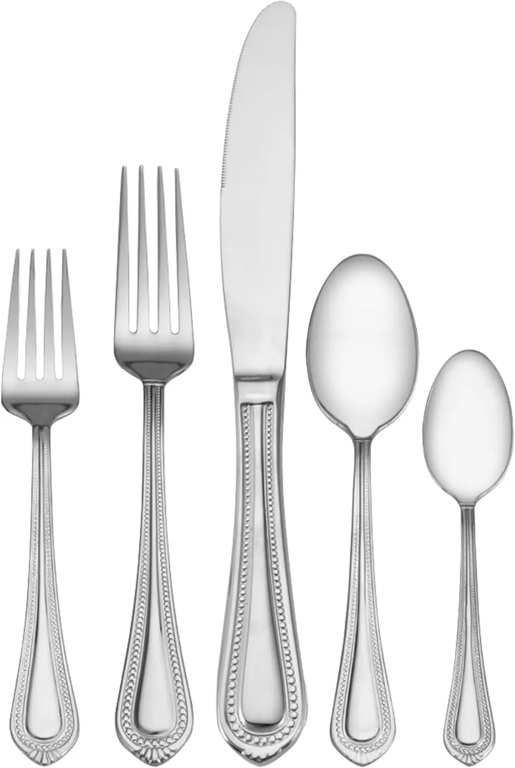 Regent Bead Flatware Service for 12, 65 Piece Set, 18/10 Stainless Steel, Silverware Set with Serving Utensils