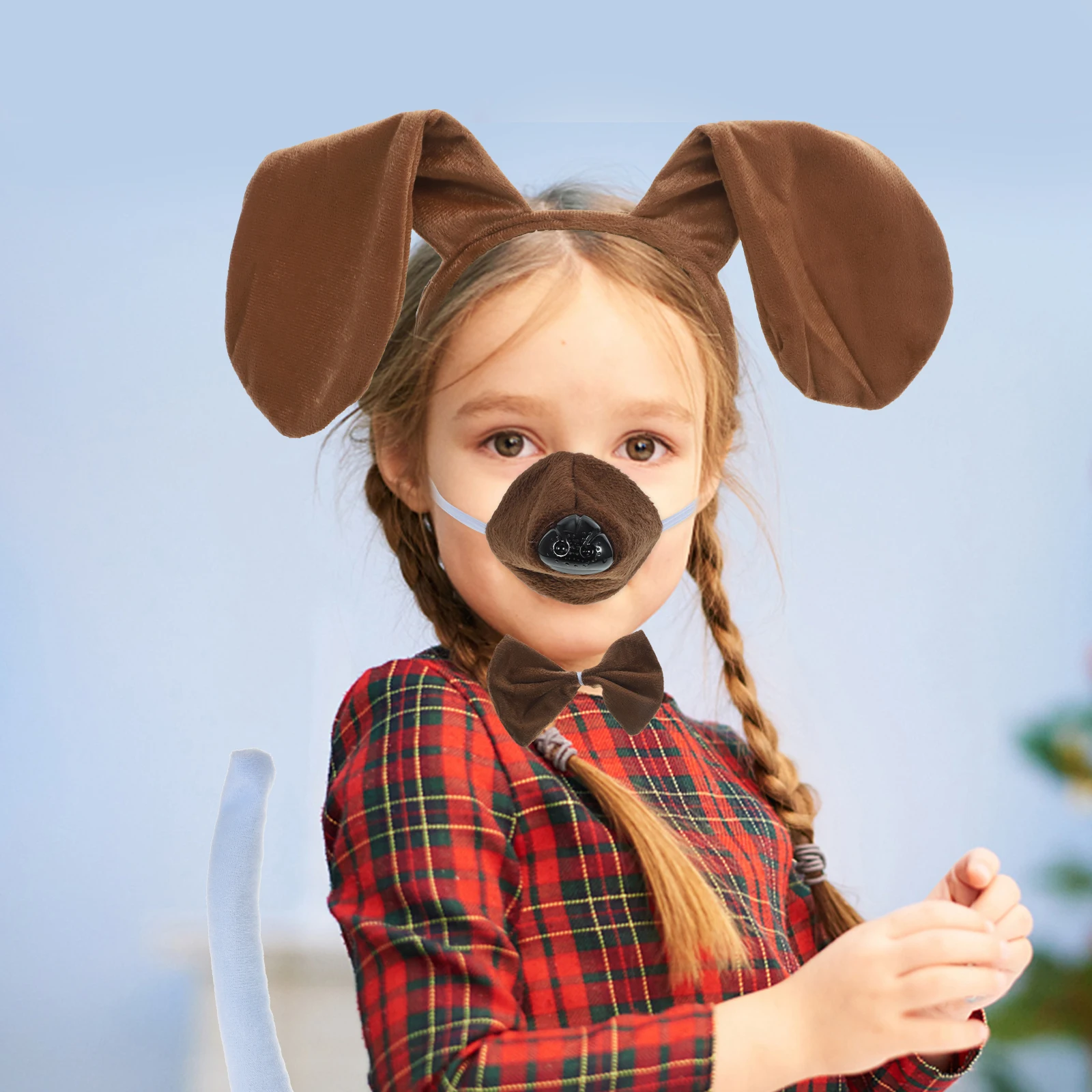 

Dachshund Dog Headband Set Coffee Color Tutu Skirt Ear Tail Gloves Animal Props Photoshoot Cosplay Party Puppy Ears Lightweight