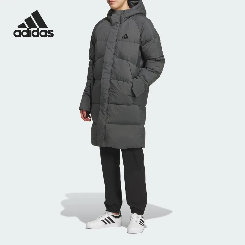 Adidas Winter Men's and Women's Windproof Hooded Warm Sports Long Down Jacket KQ5516
