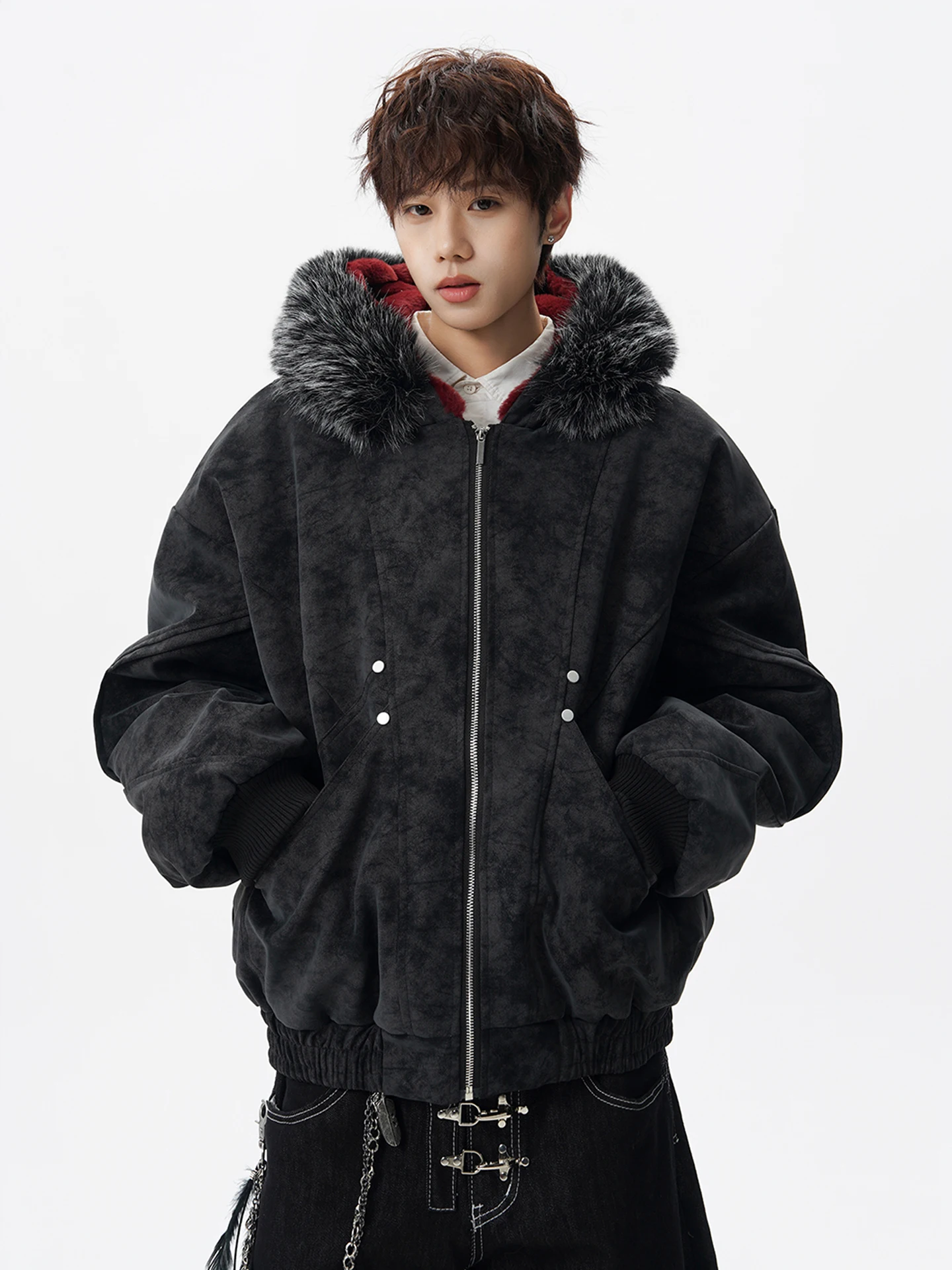 

Detachable Fur Collar Dyed PU Leather Cotton Jaet Men's Winter Thi Warm Zhaoandiao Cotton Coat New Winter Outerwear