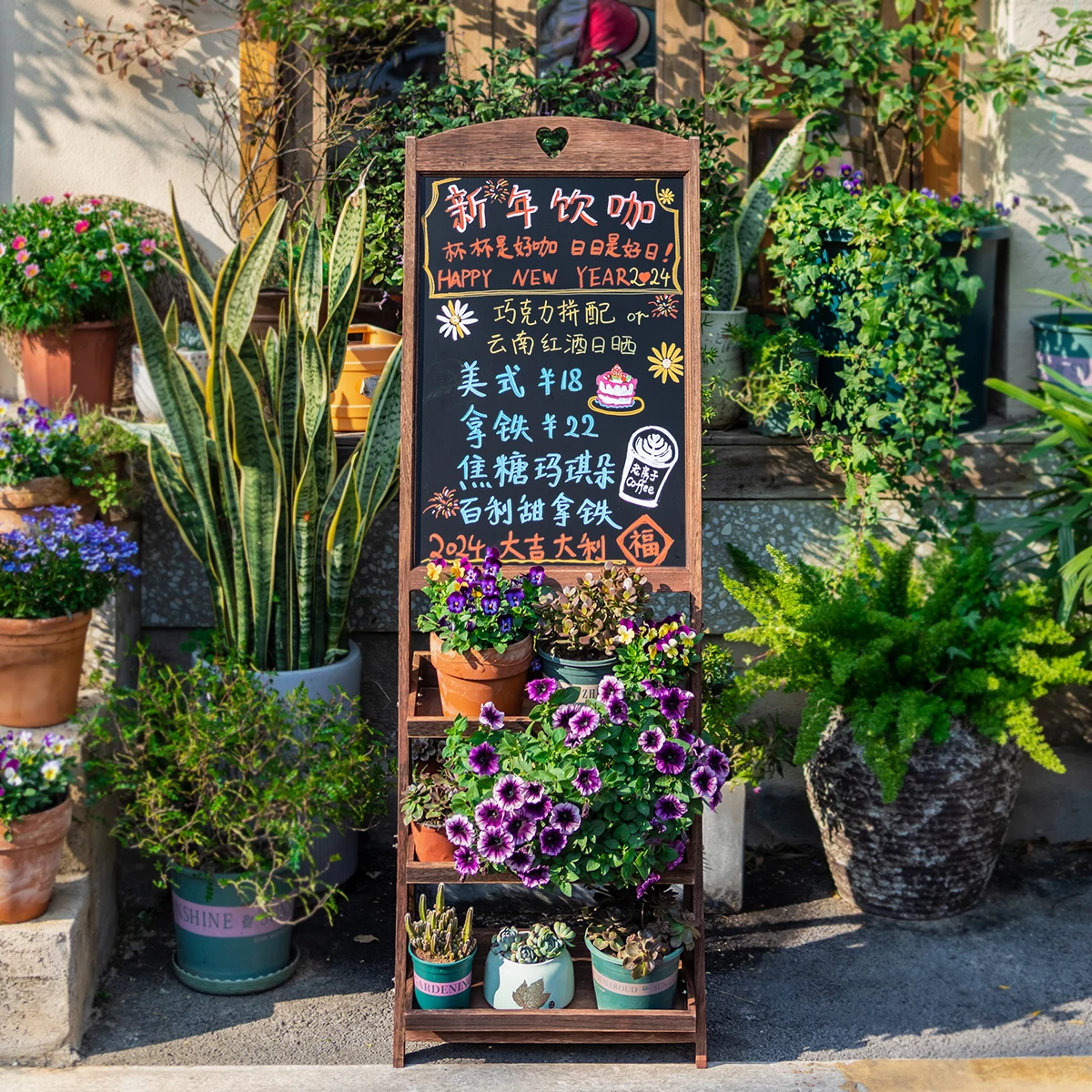 Vertical flower stand small blackboard coffee shop billboard price sign, stall hand-painted shelf display sign