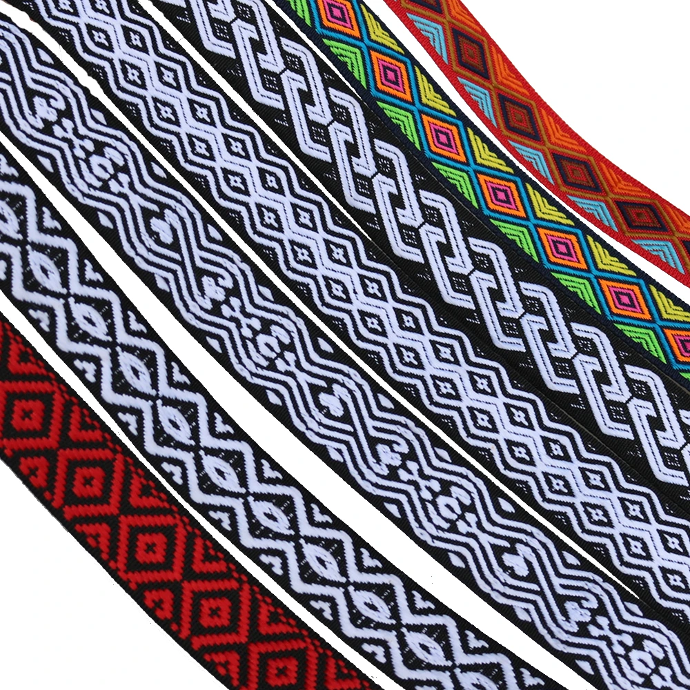 5 yarde 1 pollice 25MM o 20MM nastri ricamati Jacquard geometrici colorati decorazione fai da te fettuccia Trim Lace