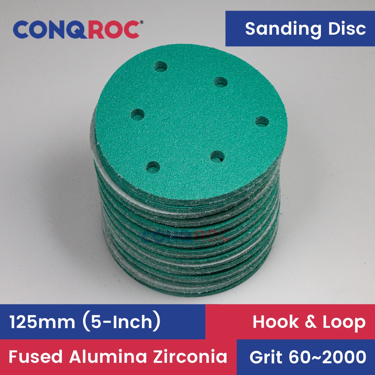 

100 Pieces 125mm (5-Inch) 6-Hole Sanding Discs Fused Alumina Zirconia Dry and Wet Sandpapers Ployester Film Hook and Loop