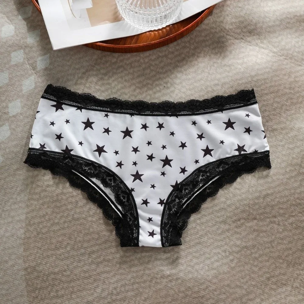 Mid Waist Women's Panties Gothic Style Flower Butterfly Skeleton Briefs Star Lingerie Lace Triangle Underwear Christmas