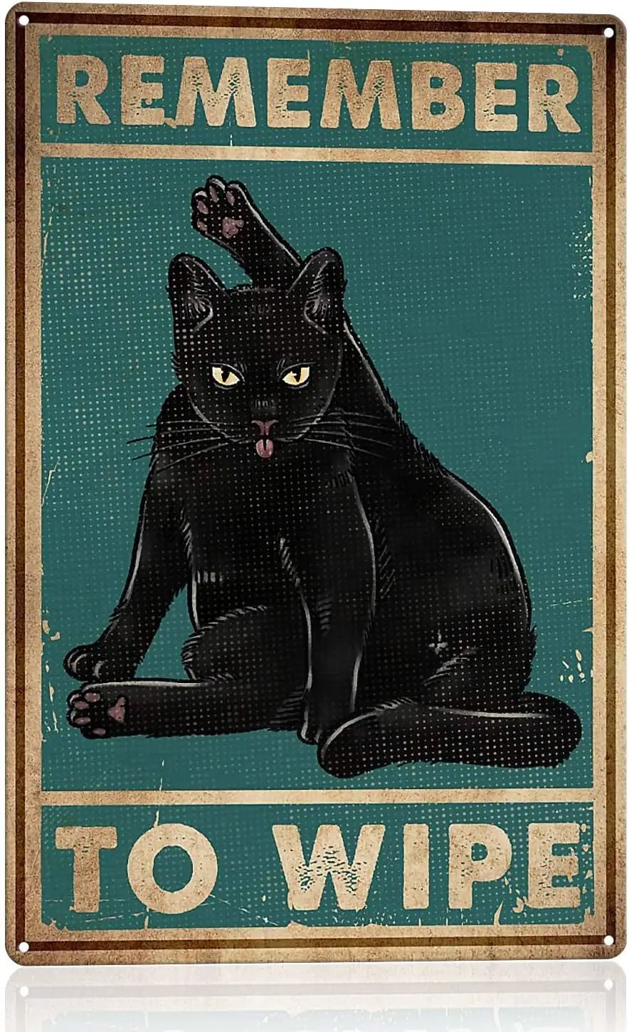 Remember To Wipe - Gothic Wall Decor Sign for Bathroom Home Apartment, Funny Black Cat Inappropriate Poster - 8x12 In, Aluminum