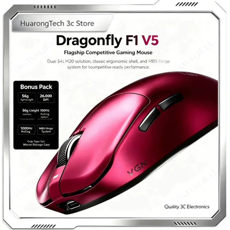 VGN Dragonfly F1 V5 Wireless Gaming Mouse Ultra-Light PAW3395 Sensor Tri-Mode Ergonomic Esports Mouse with 54LM20 Chip for PC