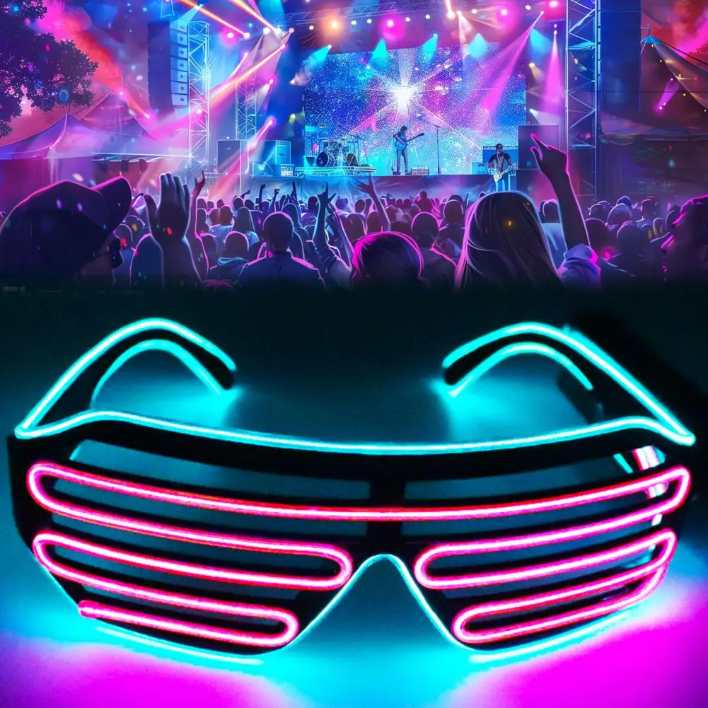 Light Up Neon Rave Glasses Flashing Shutter Glasses El Wire LED Sunglasses Glowing DJ Costumes Music Festival Party Eyewear