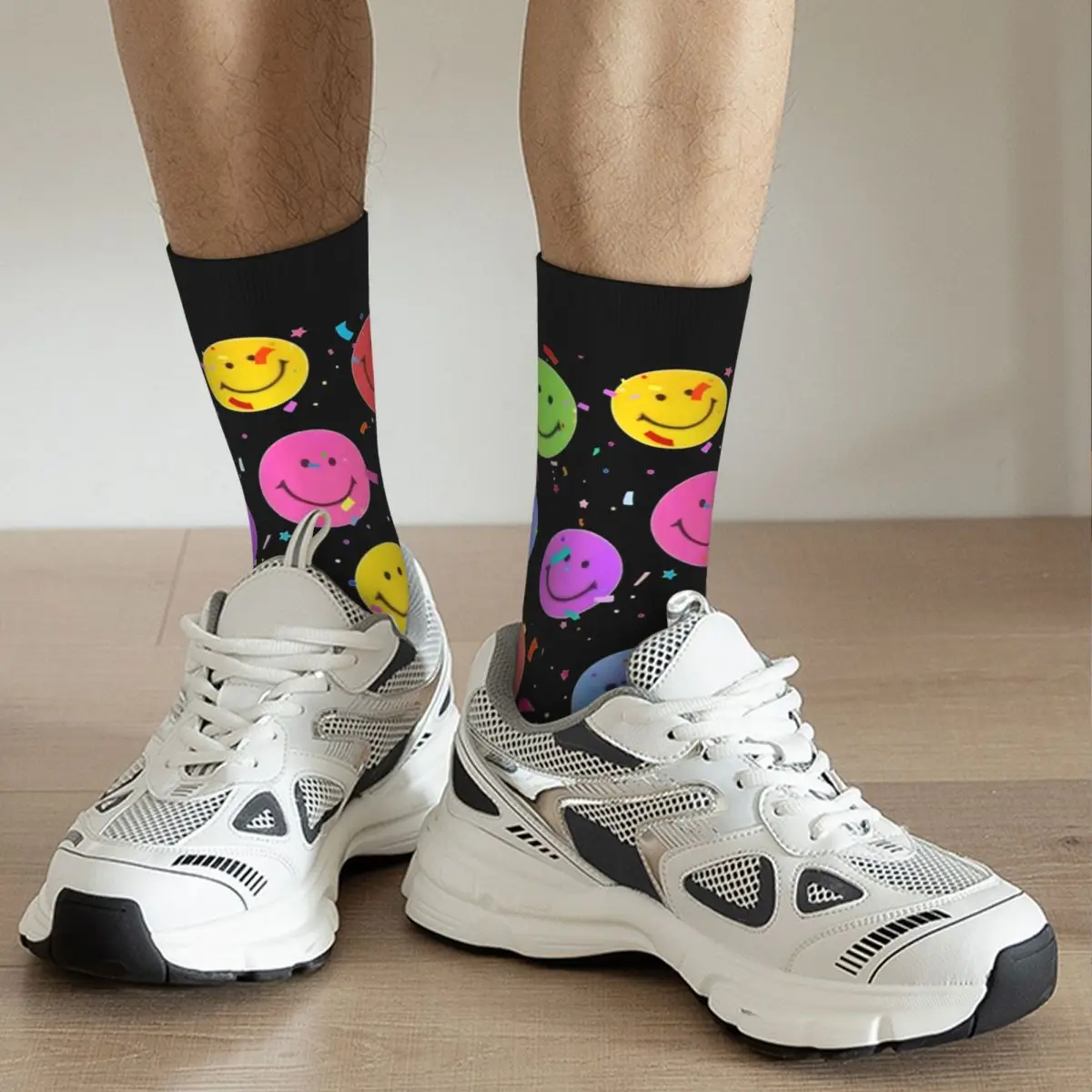 Crazy compression Happy Face Sock for Men Vintage Quality Pattern Crew Sock Novelty