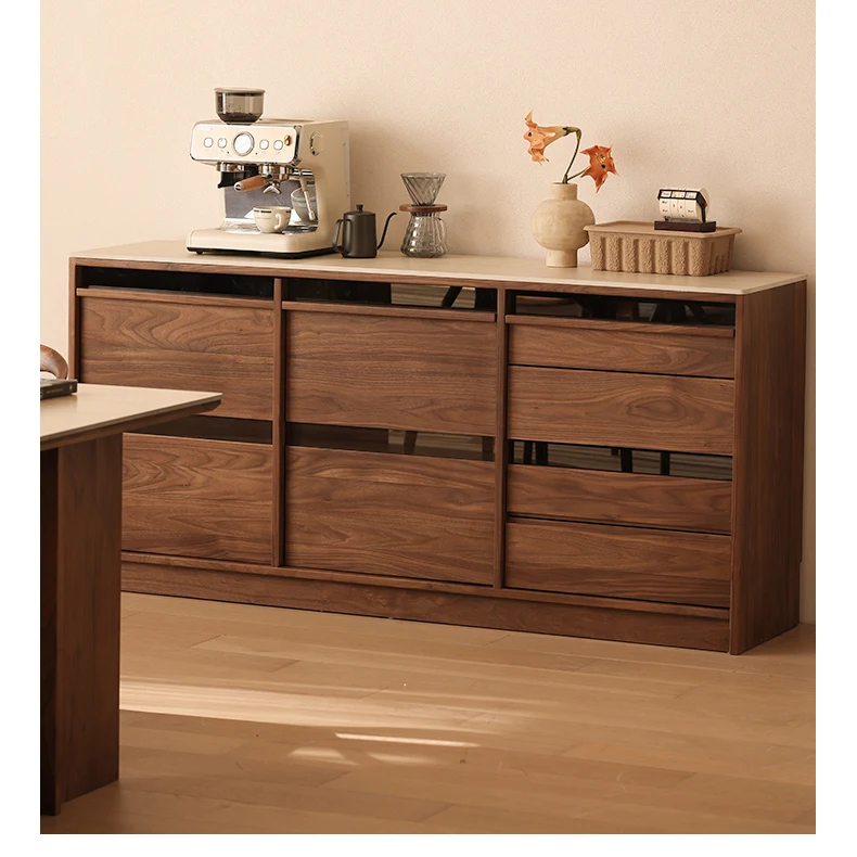 

North American black walnut side cabinet solid slate cabinet locker living room integrated wall display cabinet Nordic