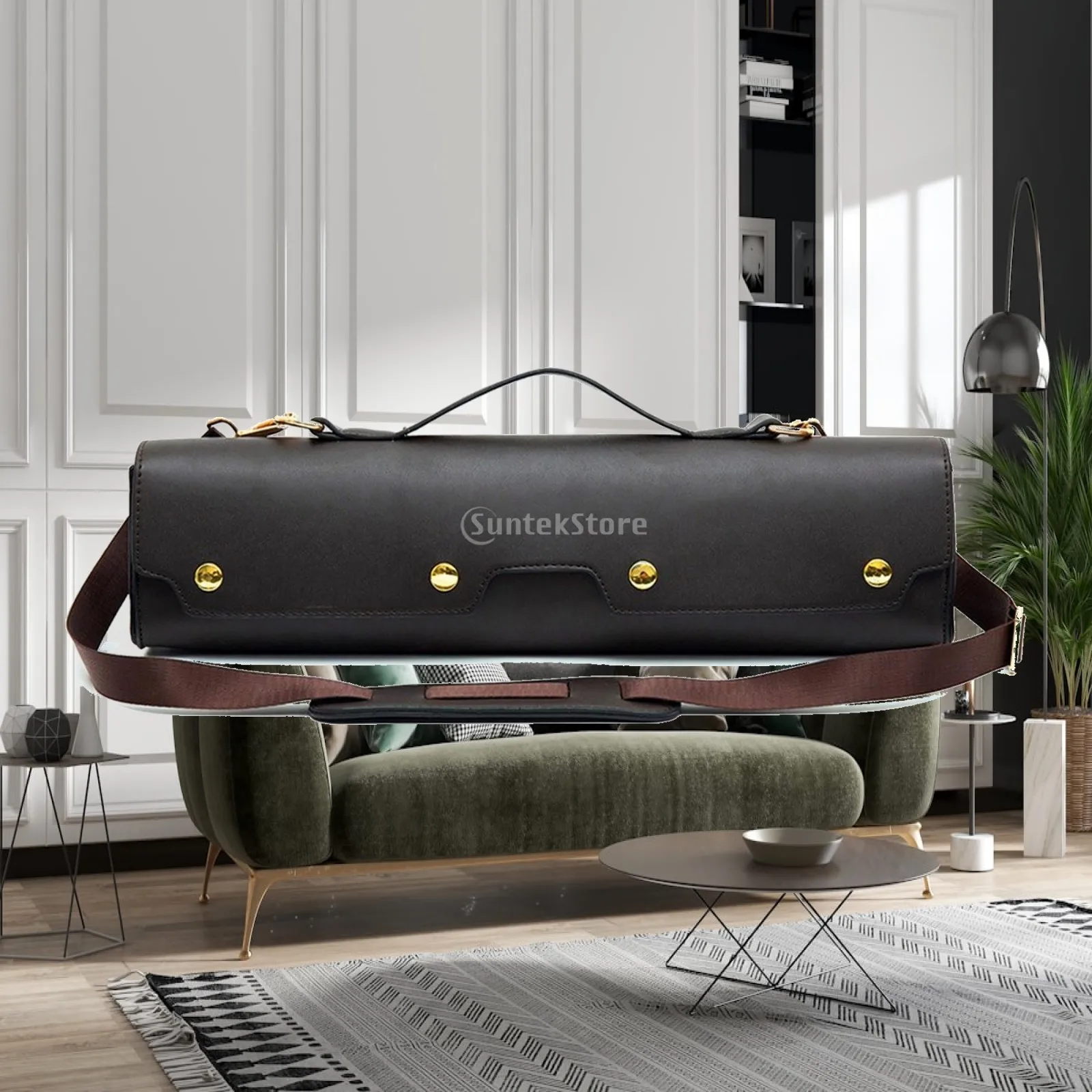 Sleek Black Flute Box with Polyester Interior and Adjustable Strap for Musicians
