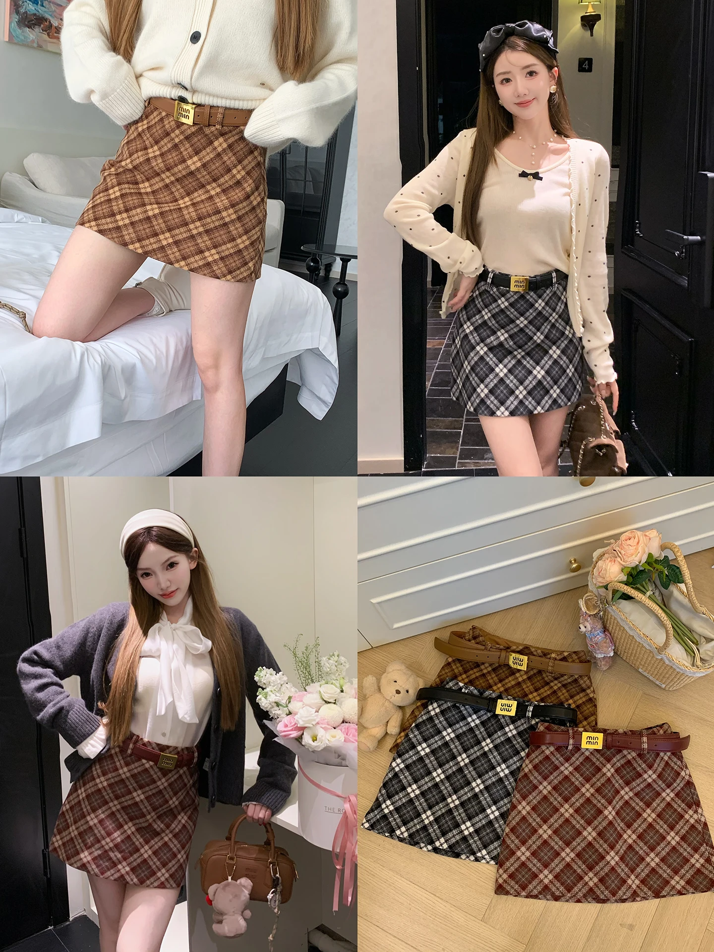 

Классическая юбка в клетку с высокой талией, женская ретро-юбка для колледжа, модная юбка для женщин на весну, осень и зиму