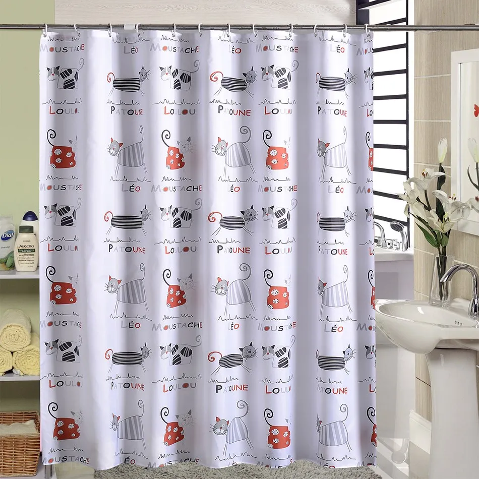 

Cat Pattern Shower Curtain Cute Cartoon Waterproof Polyester Fabric Bathroom Shower Home Decoration With Hooks