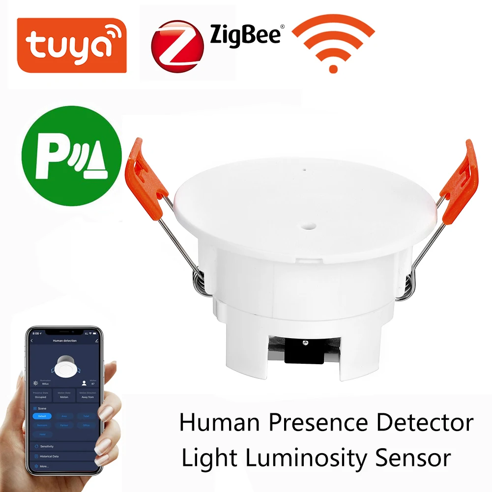 Tuya-Detector de Presença Humana, Wi-Fi, ZigBee, Sensor de Detecção de Radar, Luminosidade de Luz, 2 em 1 Função