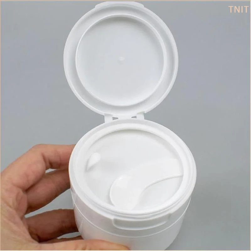 [J] 80/100g Wide Mouth Flip Cover Included Spoon Tooth Powder Bottle Makeup Remover Cream Jar Cotton Pad Container