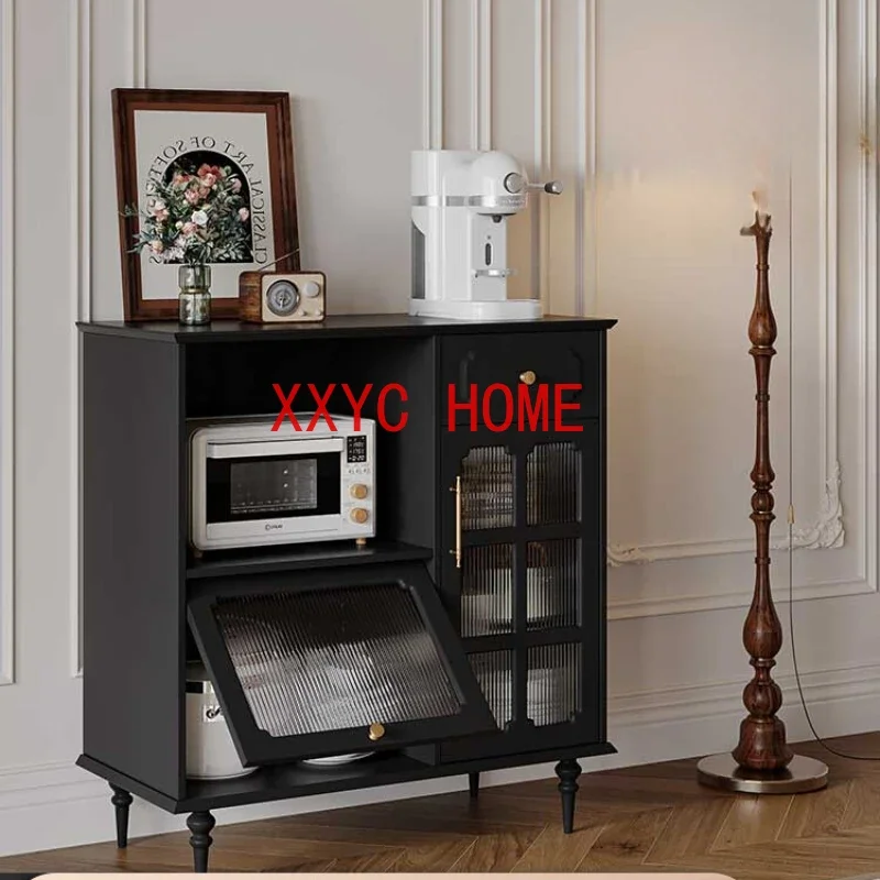 

Ретро-буфет для гостиной, шкафчики для кухни, черный, из цельного дерева, бытовой, для хранения микроволновой печи.