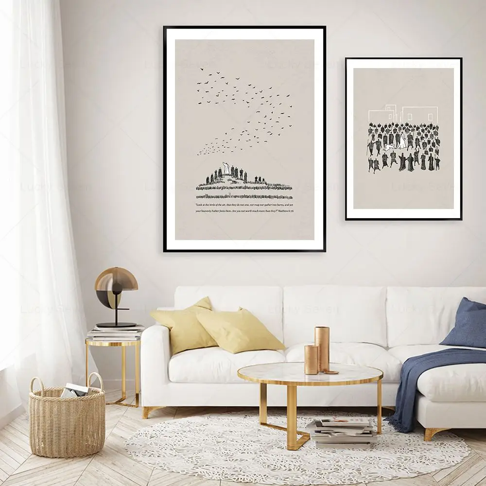 يسوع الفن قماش طباعة الكتاب المقدس الجدار ملصق فني يسوع تغذية 5000 يترك 99 اللوحة صور لديكور غرفة الإيمان المسيحي #4