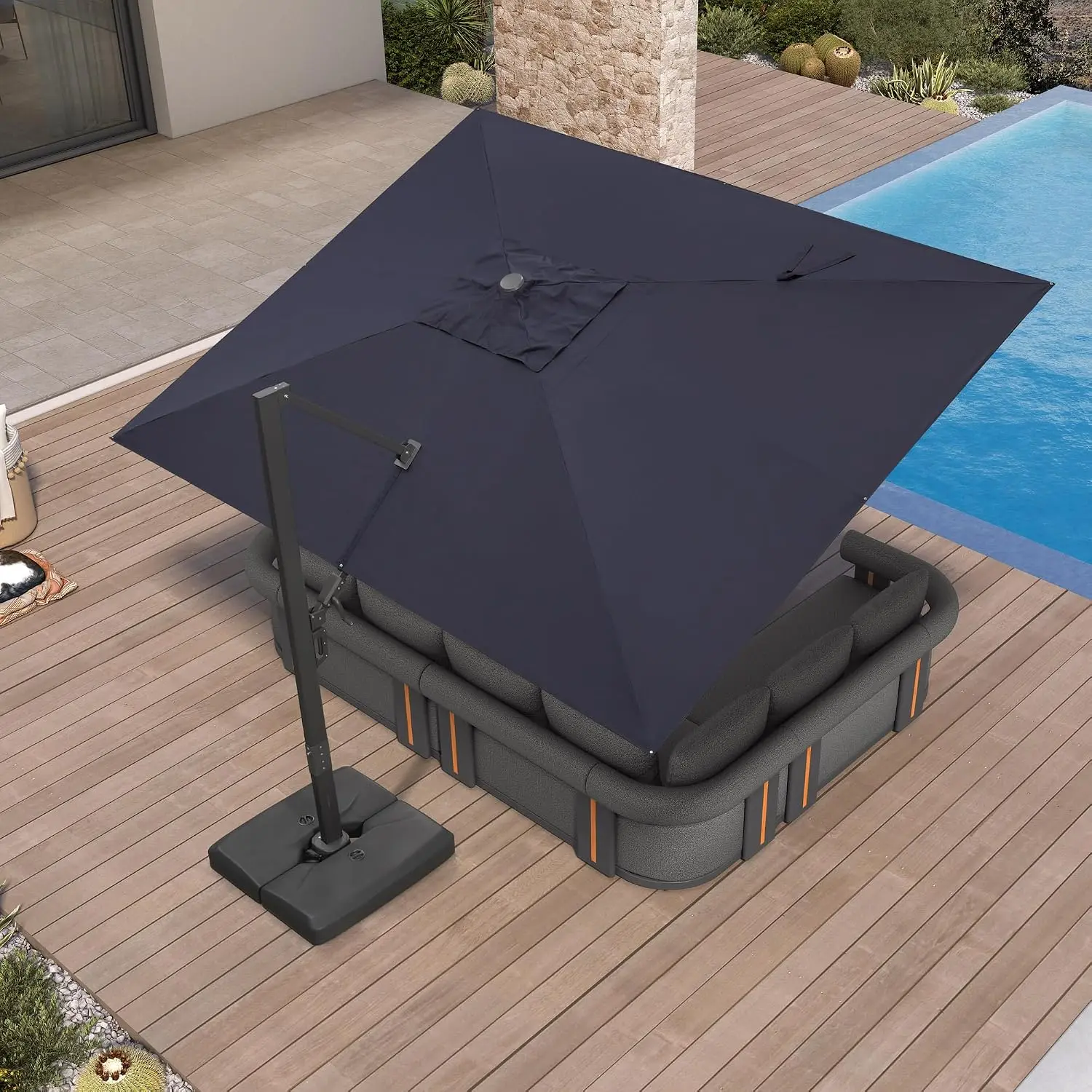 Cantilever Umbrella 10' x 13' Rectangle 360 Rotation, Navy Blue, Custom