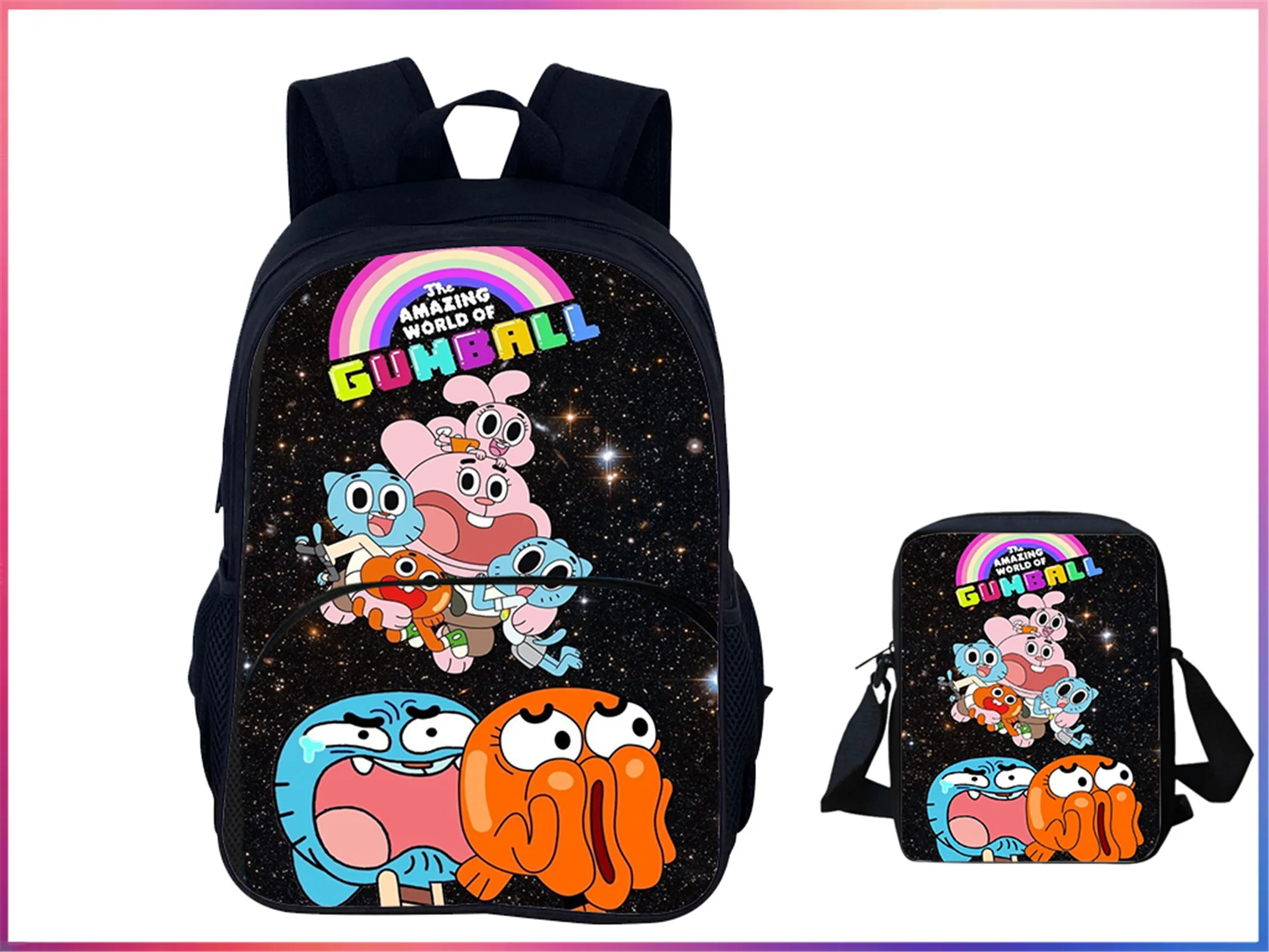 Fashion The Amazing World of Gumball Large Girls Rucksack and Water Proof Shoulder Bag 2Pcs Set Backpack for Unisex Kid