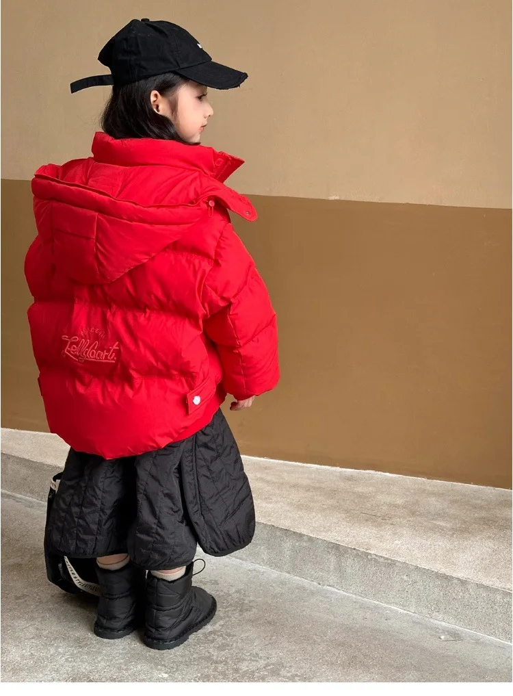 Girls Down Jacket Winter 2024 New White Duck Down Children Red Coat Winter Clothing Korean Simple Style Fashion Down Clothes