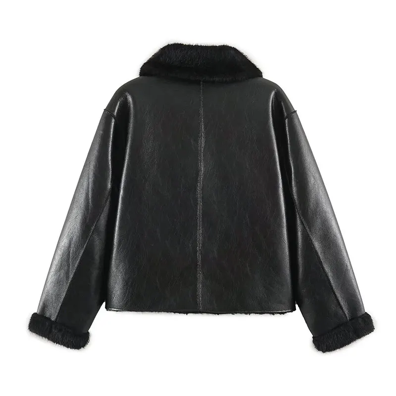 NLZGMSJ Women's Streetwear Reversible Jackets Long Sleeve Short Coat Fashion 2026 Winter Turn-down Collar Y2K Outwear