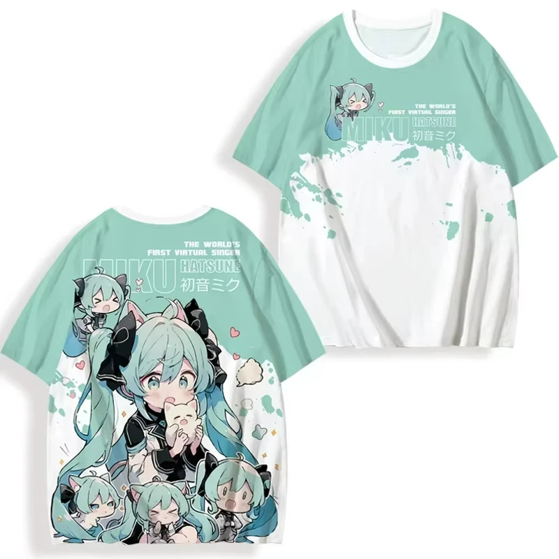 Hatsune Miku Drukowane 3D Damskie Koszulki Anime z Krótkim Rękawem Letnie Codzienne Modne Sportowe Koszulki Y2K Unisex