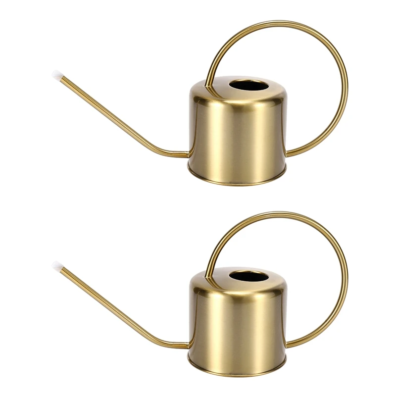 

2X Watering Can Golden Garden Stainless Steel 1300Ml Small Water Bottle Easy To Use Handle Perfect For Watering Plants