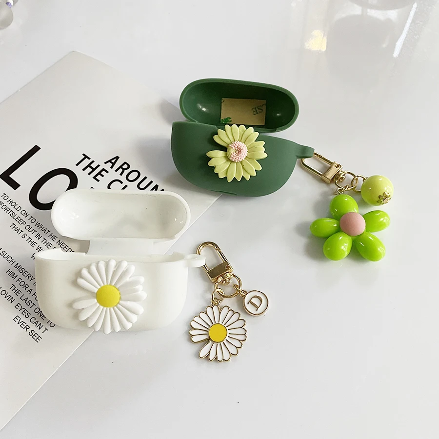 Fashion Daisy Flower Case for Baseus Bowie E8 / E3 / M2  Case Cute Silicone Earphone Cover with Keychain Accessory Box