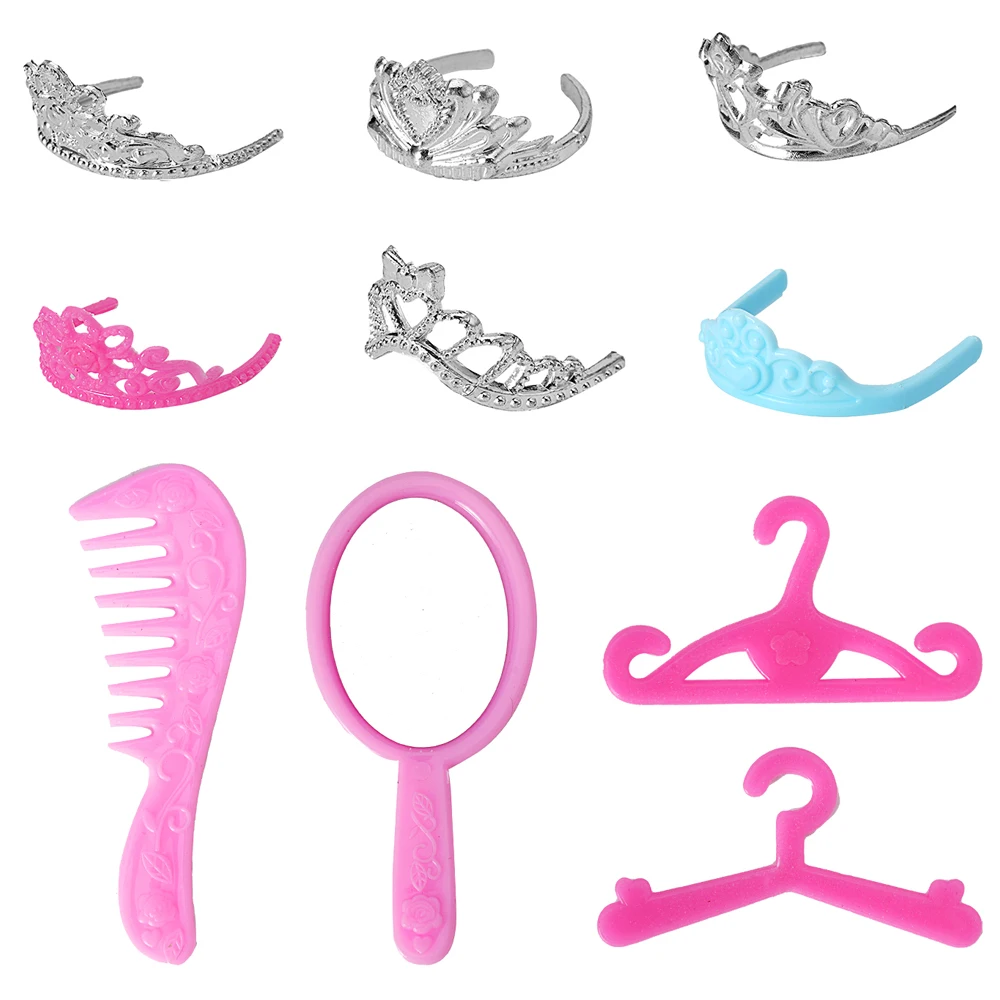 NK 10 Pcs Plastic simulation decoration accessories for princess dolls: crown+mirror+comb+hanger For Barbie doll dress DIY Toys