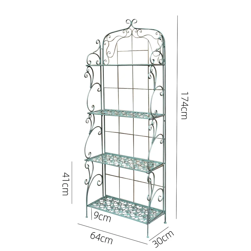Retro Foldable 4 Tier Plant Stand, Rustic Scrollwork Flower Shelf, Vintage White Rack for Garden, Living Room