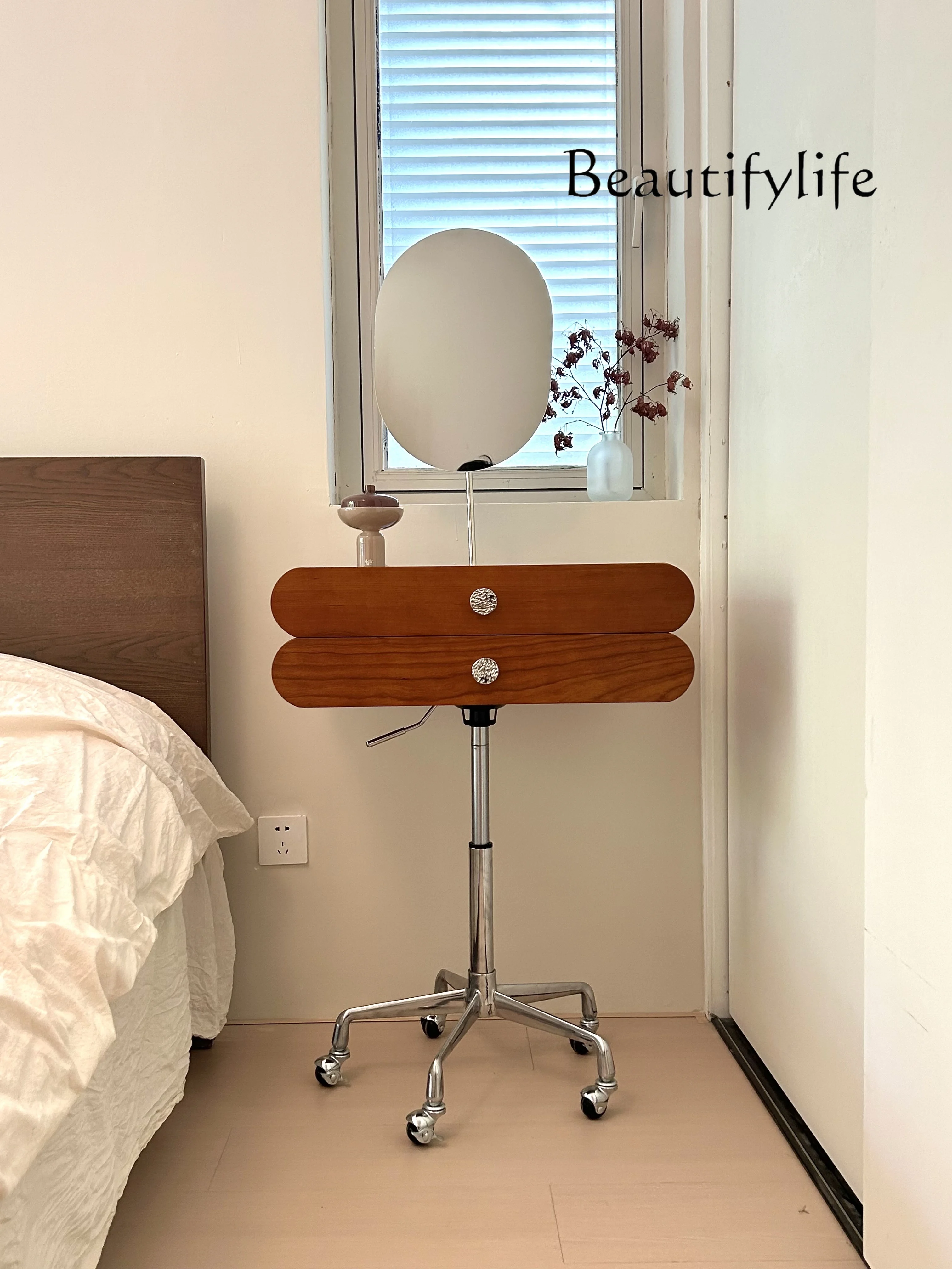 Movable Dresser with Cosmetic Mirror Versatile Bag Makeup Table Adjustable Retro