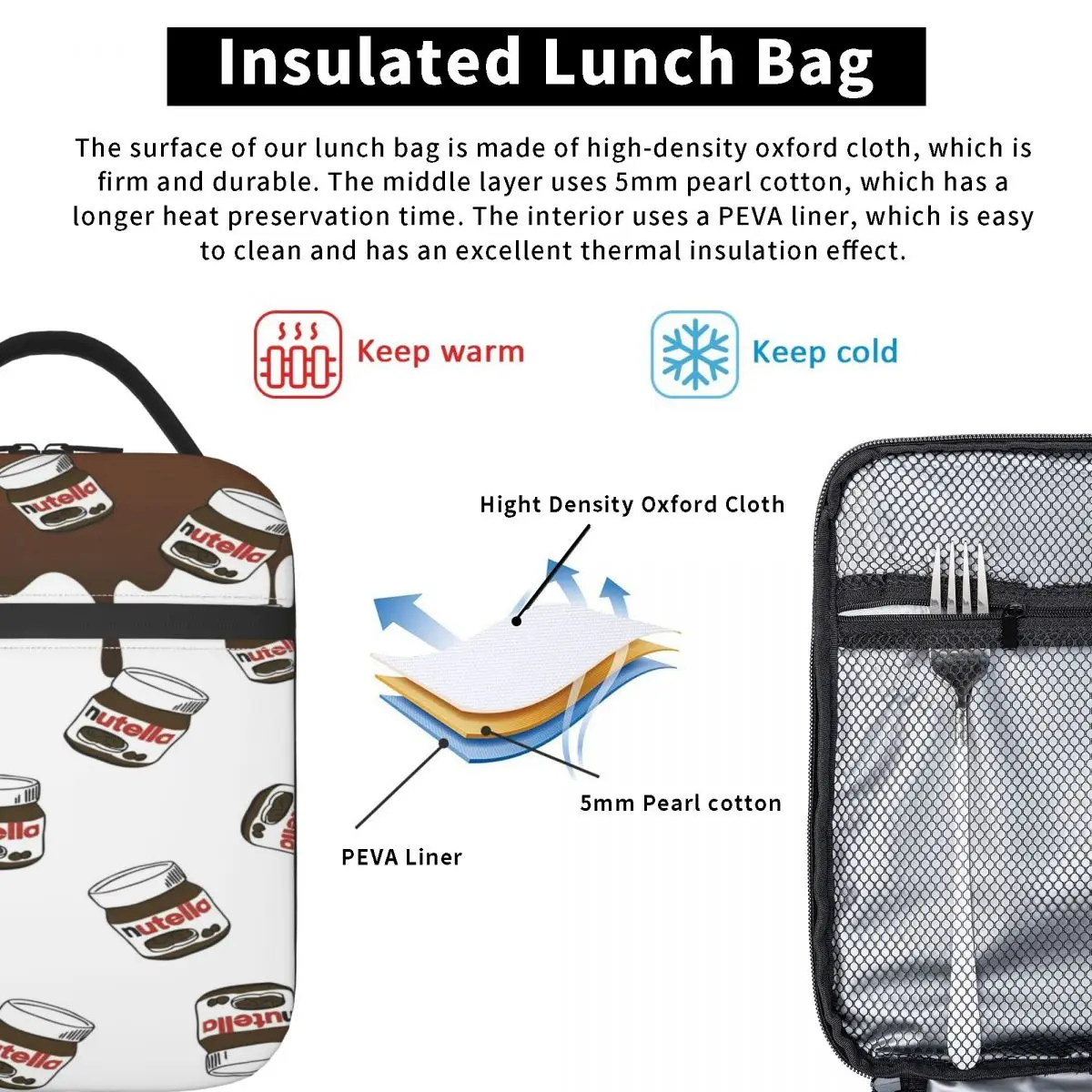 Nutella Thermal Insulated Lunch Bag for Picnic Portable Food Container Bags Thermal Cooler Lunch Box