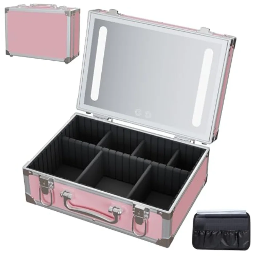 

Travel Makeup Case with LED Mirror - Hard Shell Pink Travel Makeup Bag with Mirror - Portable Makeup Organizer with Mirror Vani