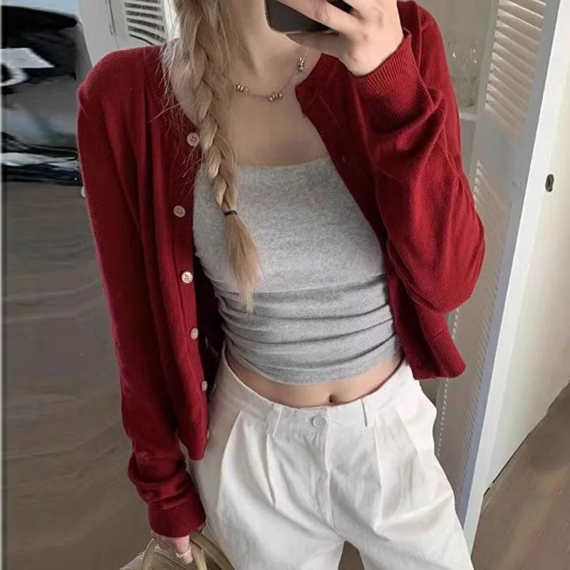 Gestrickter Pullover Damen Strickjacken Neu O-Ausschnitt Schwarz Sueters De Mujer Strickpullover Cardigan Damen Oberteile Langarm Strickwaren Q3196